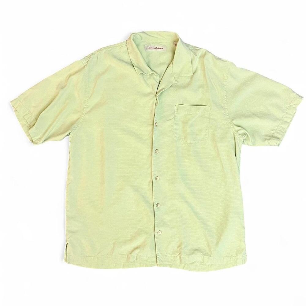 Tommy Bahama Yellow Short Sleeve Button Shirt 100% Silk Size Large